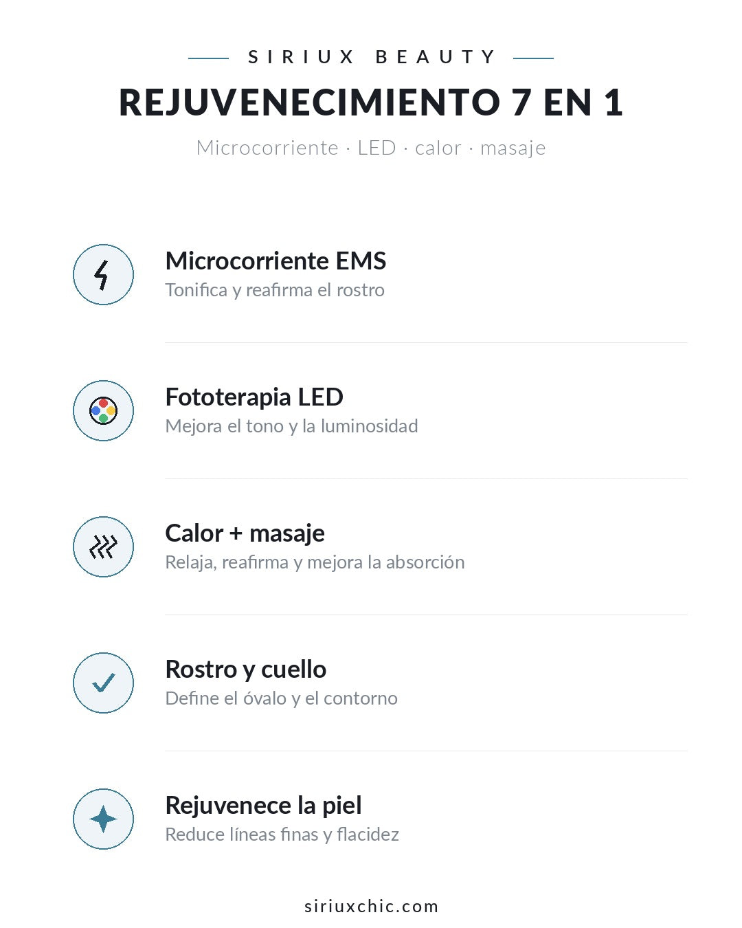 Siriux Lumina — Dispositivo de Rejuvenecimiento Facial 7 en 1 (EMS · LED)