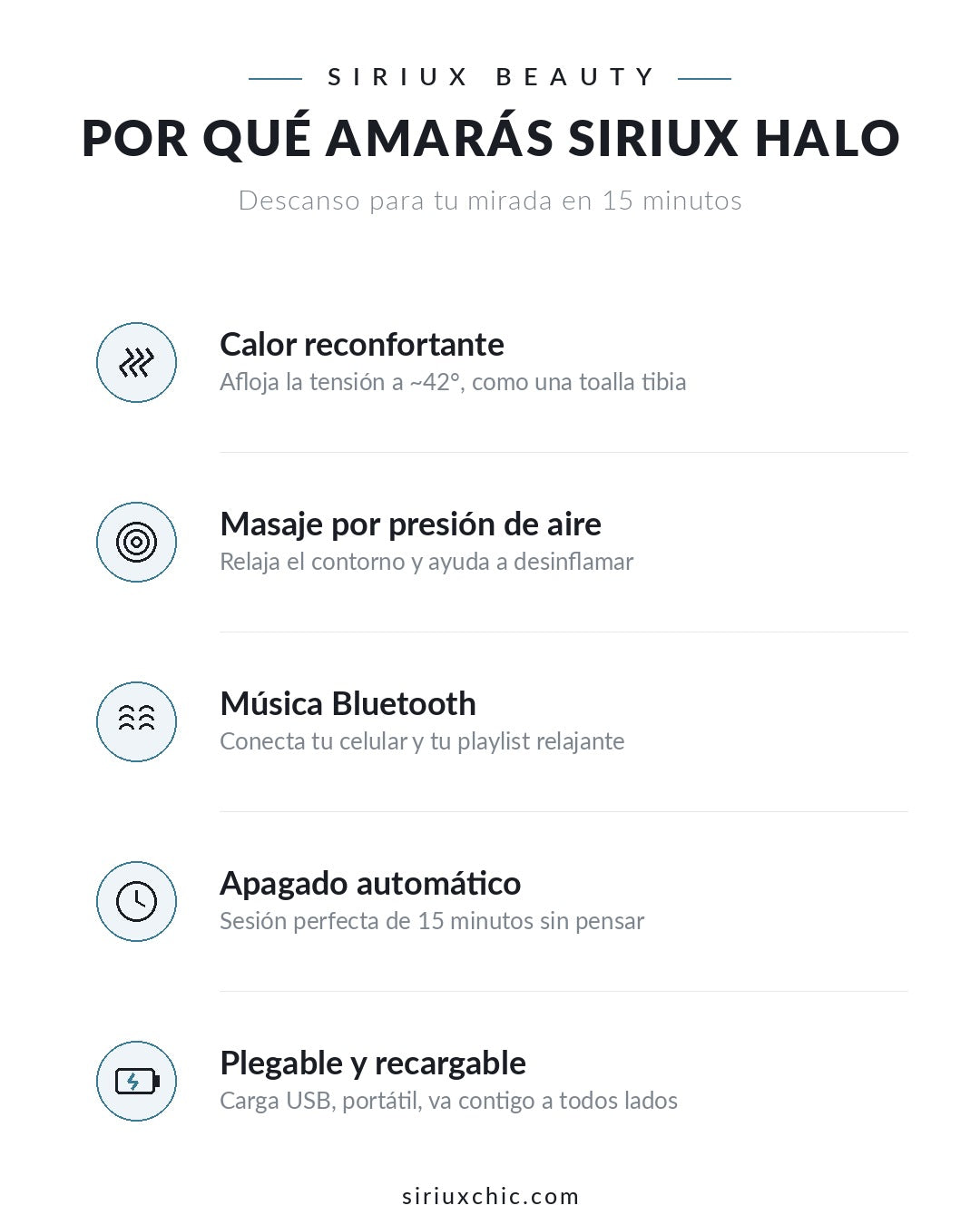 Siriux Halo — Masajeador de Ojos Inteligente con Calor y Bluetooth
